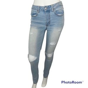 American Eagle Light Wash Distressed Hi-Rise Jegging Super Stretch Jeans Size 6